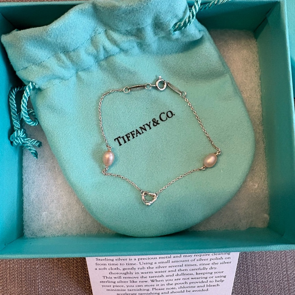 Tiffany & Co. Elsa Peretti open heart Silver and Pink Bracelet
